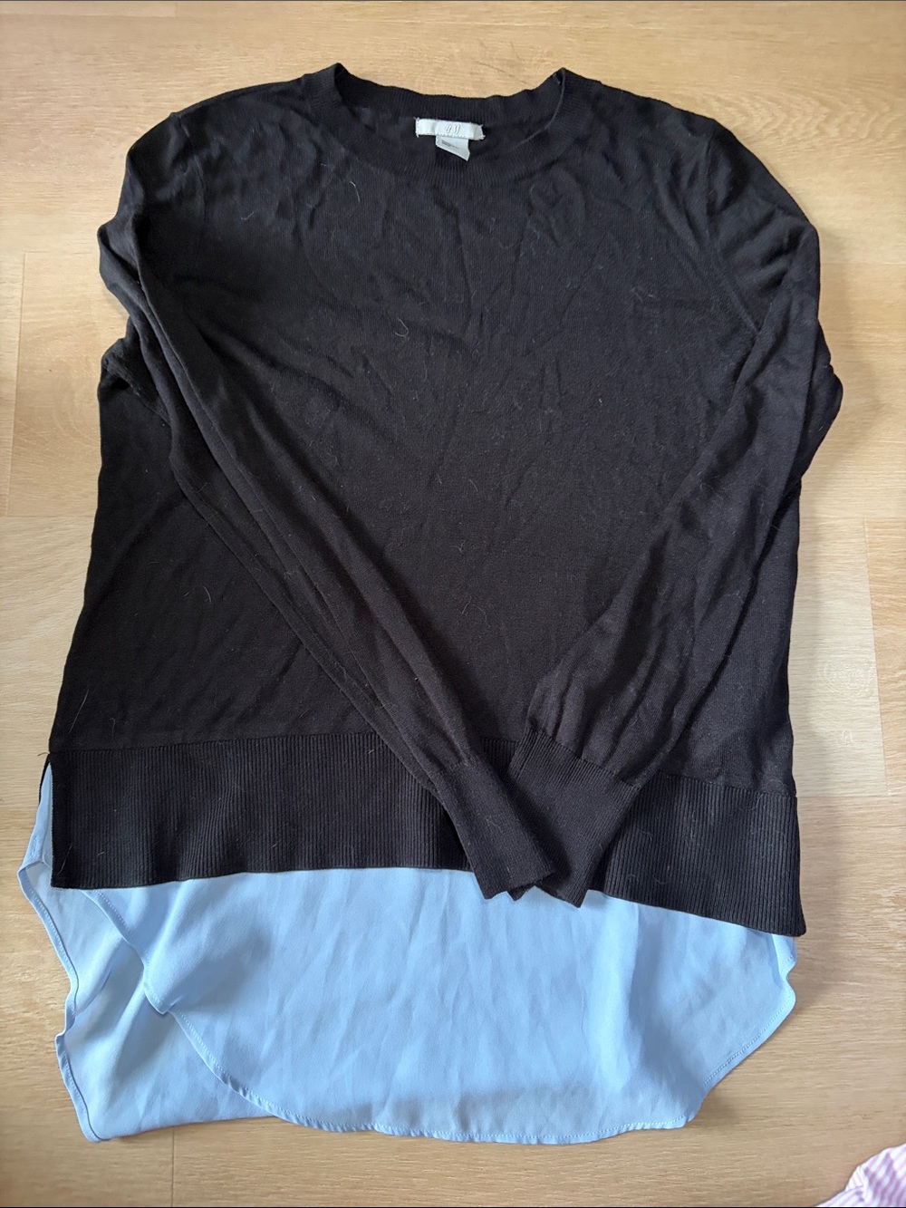 H&M Black 2-in-1 Layered Sweater Blouse Blue Shirttail Size S